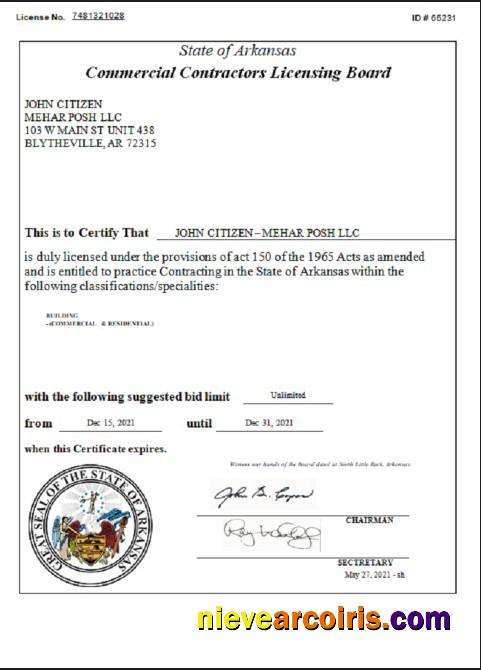 USA Arkansas Commercial Contractors License